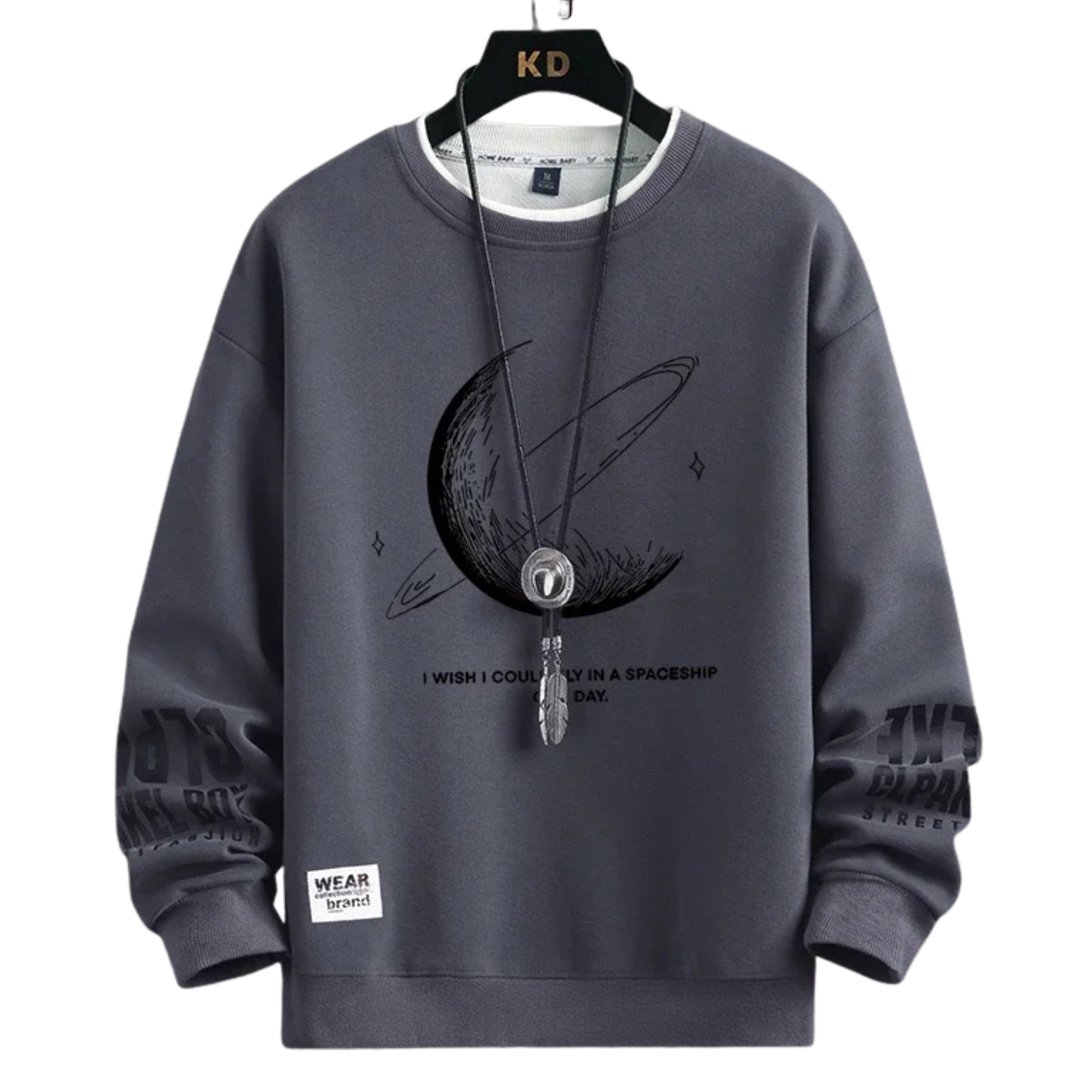 Men’s Moon Print Sweatshirt Gray Alternate View – The Crew