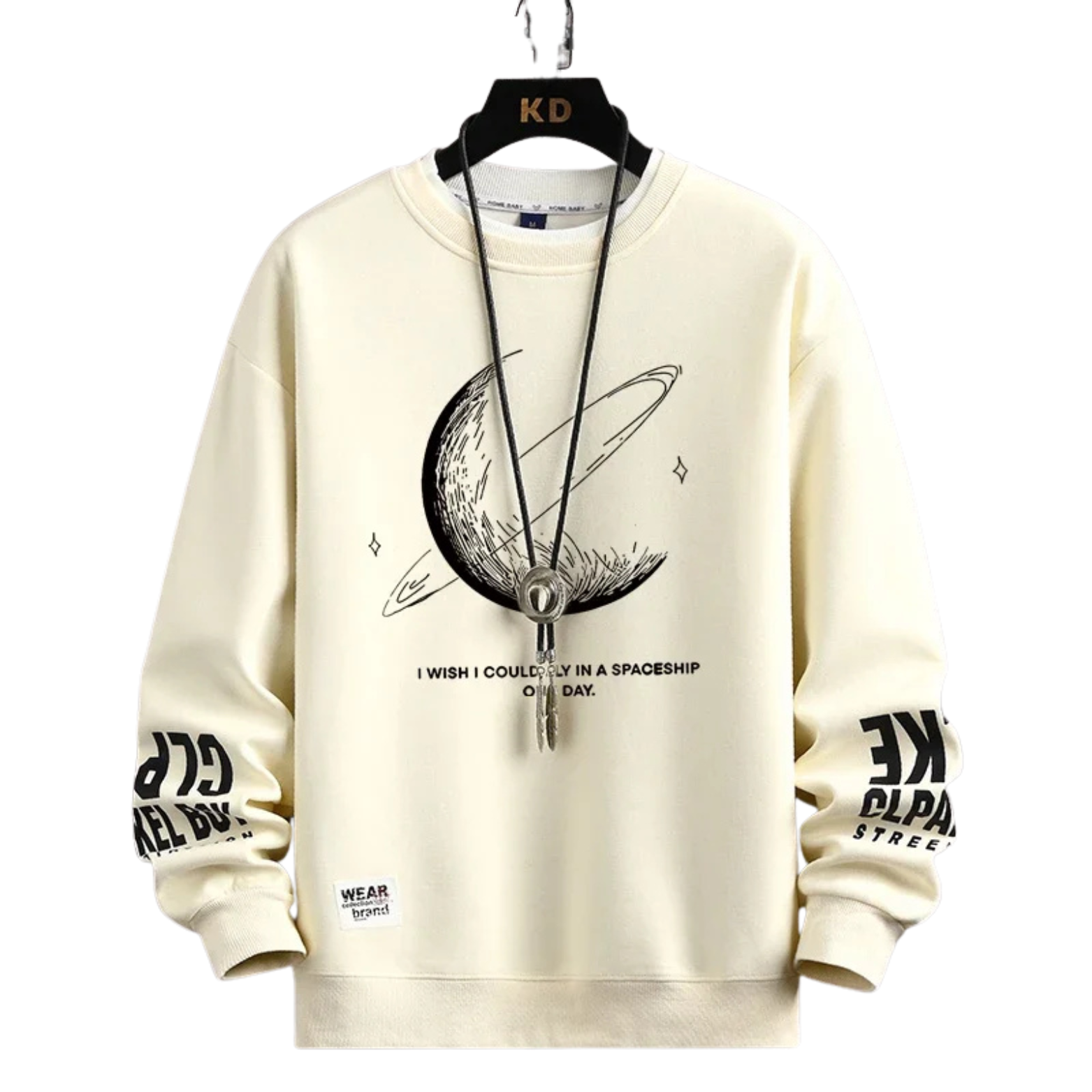Men’s Moon Print Sweatshirt Beige Alternate View – The Crew