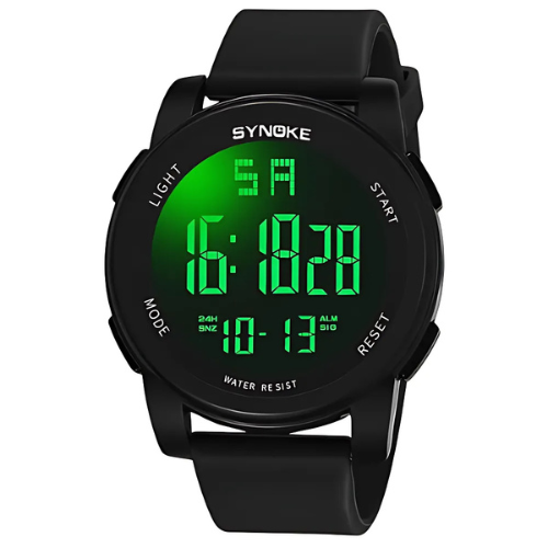 SYNOKE Digital Sports Watch Green Display Front View – The Crew