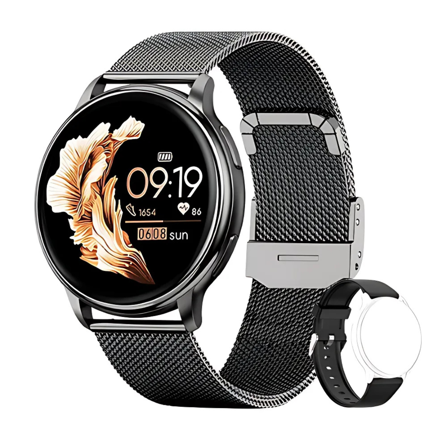 Y22 Smartwatch Black Mesh Band Front View – The Crew