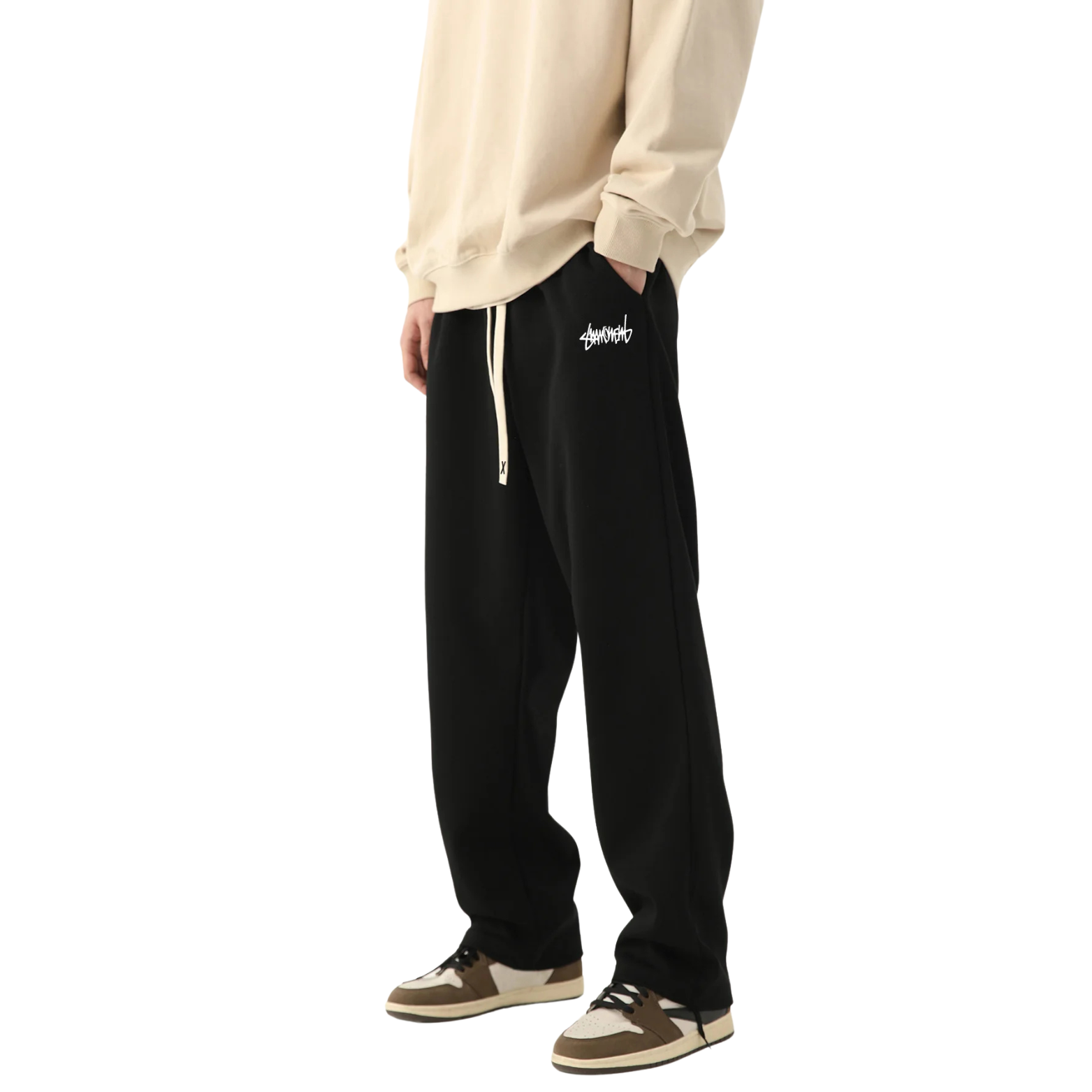 Men baggy joggers black side view – The Crew