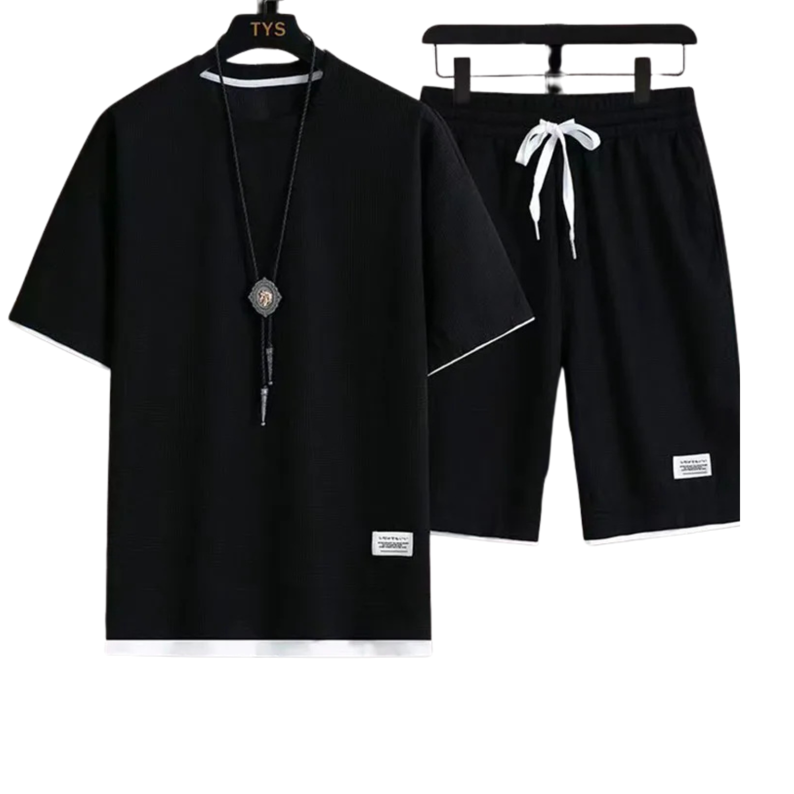 Men summer waffle set black two piece outfit – The Crew