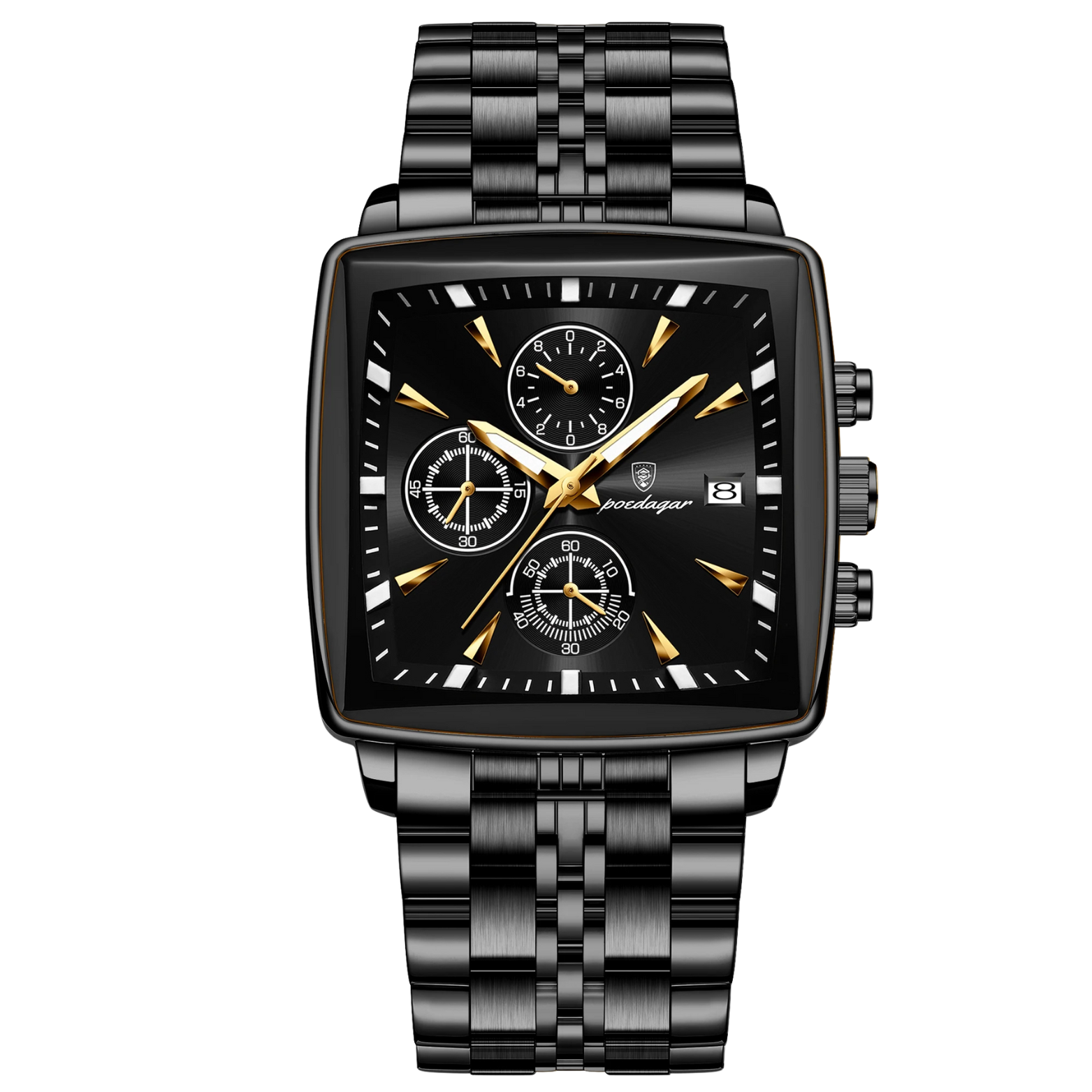 POEDAGAR 866-G Square Chronograph Black Gold Dial – The Crew