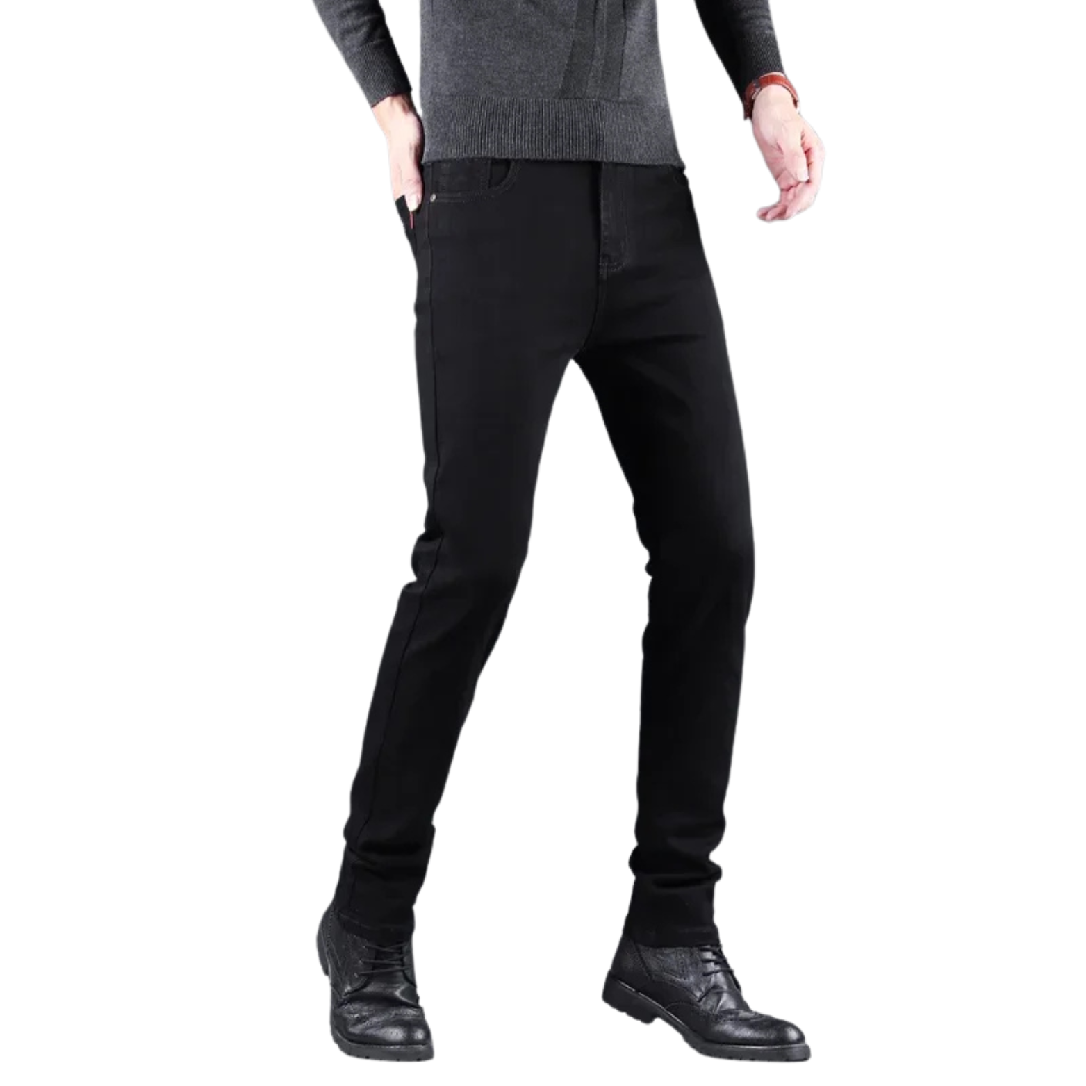 Men black slim straight jeans walking outfit – The Crew