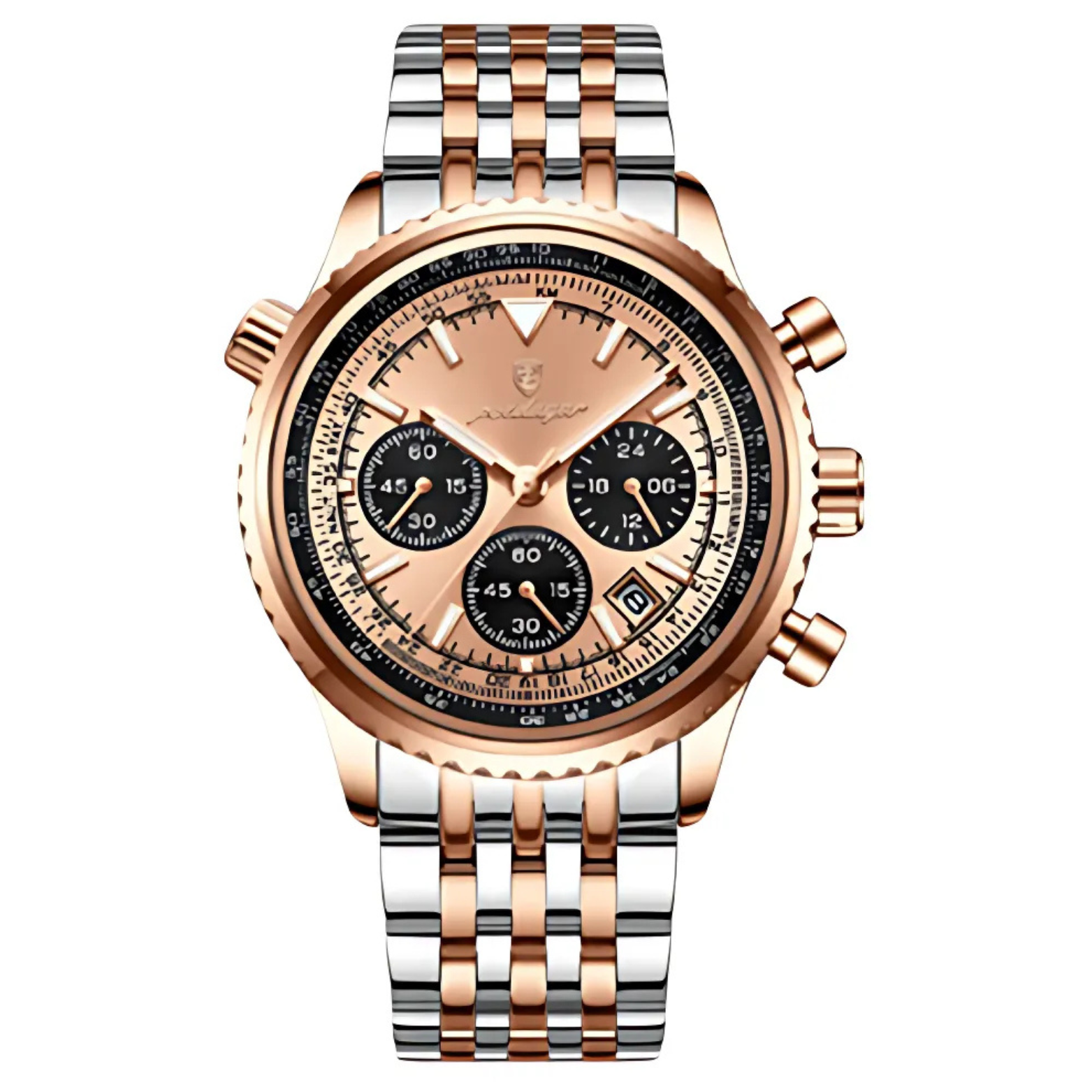 POEDAGAR 960 Military Chronograph Rose Gold Dial Front – The Crew