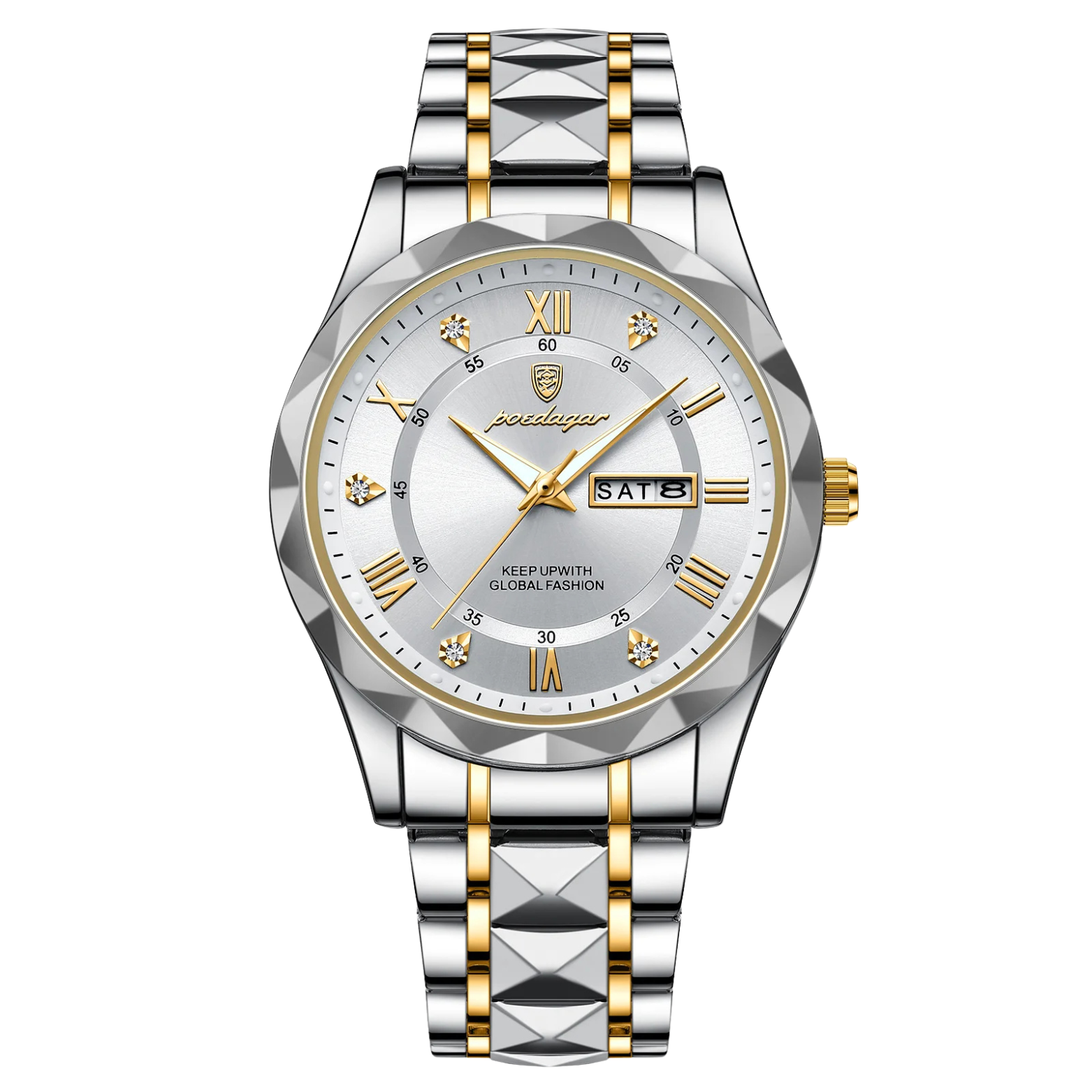 POEDAGAR 615 Luxury Executive Watch White Gold Dial Stainless Steel – The Crew