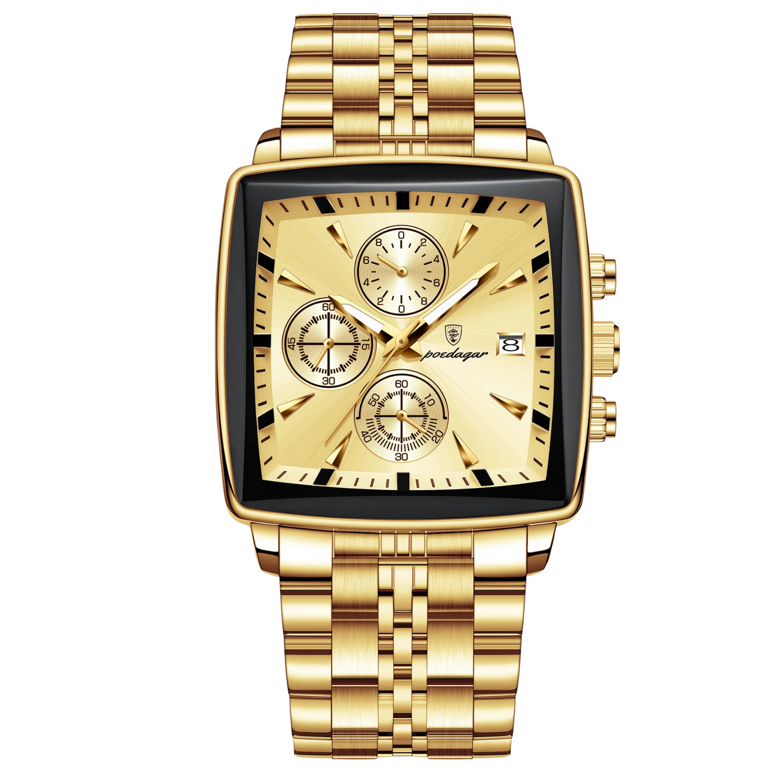 POEDAGAR 866-G Square Chronograph Gold Dial – The Crew