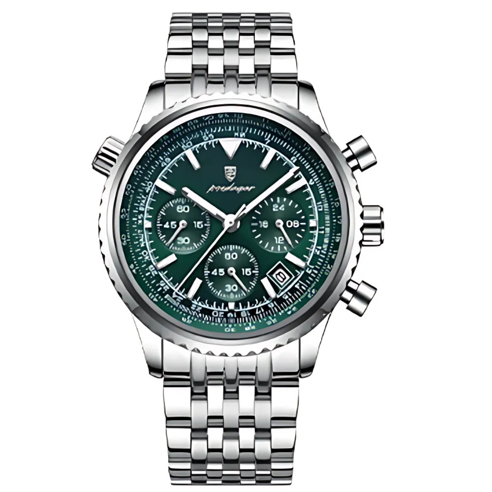 POEDAGAR 960 Military Chronograph Green Dial Front – The Crew
