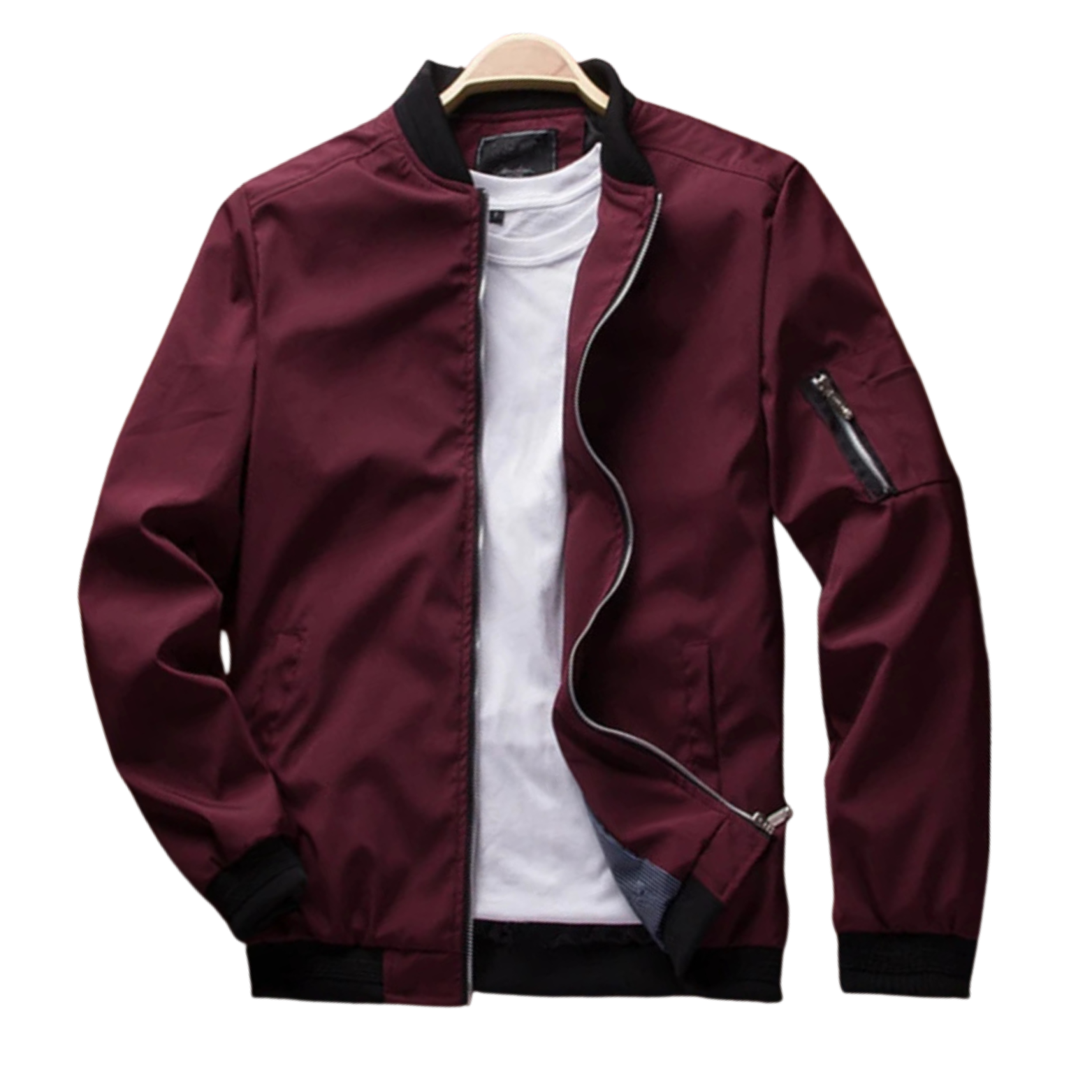 Burgundy Men’s Slim Fit Bomber Jacket – The Crew