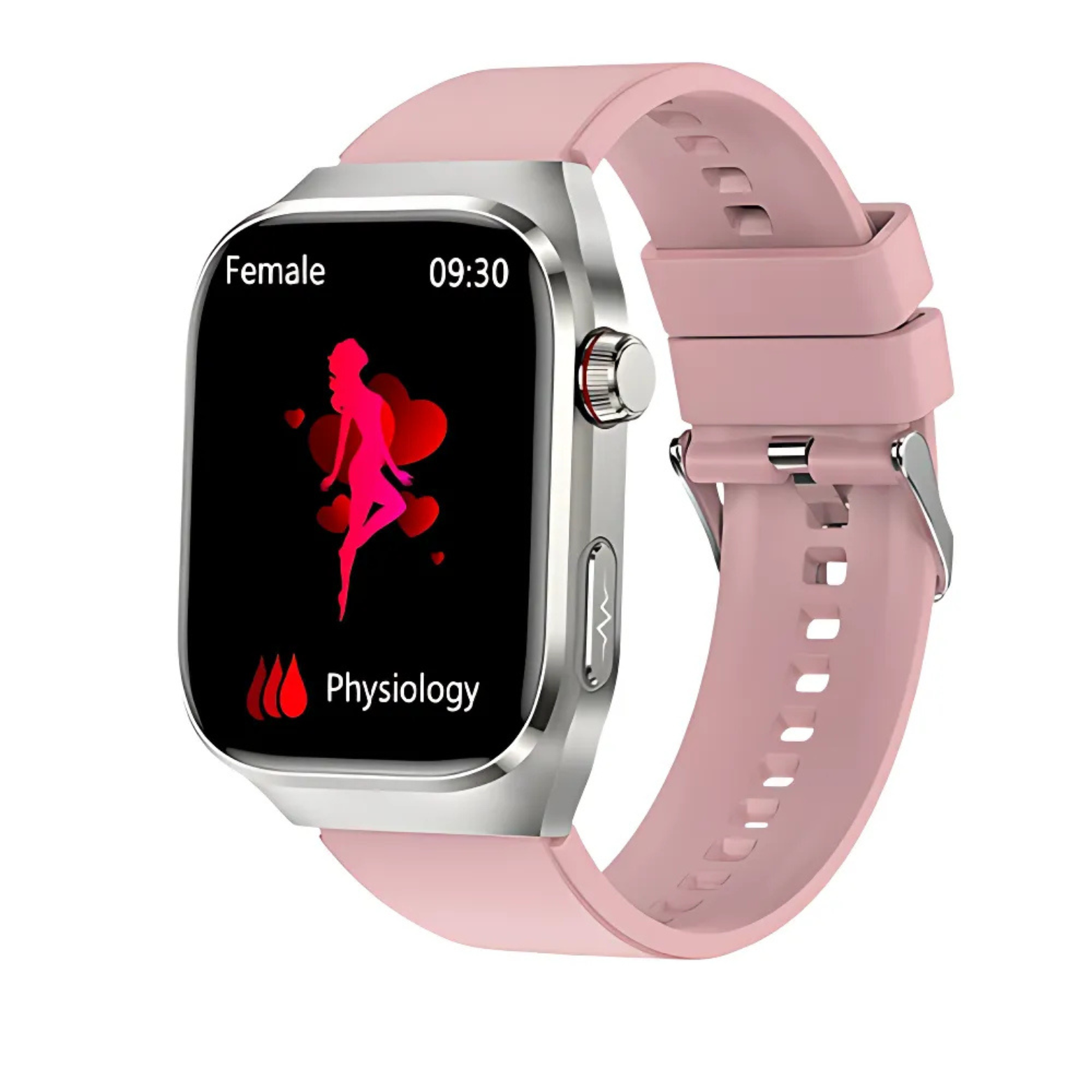 ECG Smartwatch Pink Silicone Band Front View – The Crew