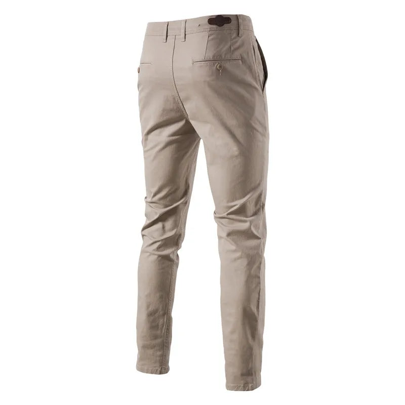 Men’s Beige Slim Fit Cotton Pants – The Crew