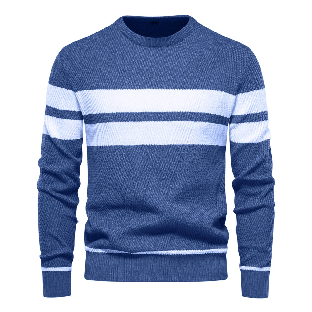 Blue Men’s Patchwork Sweater Stripe Design – The Crew