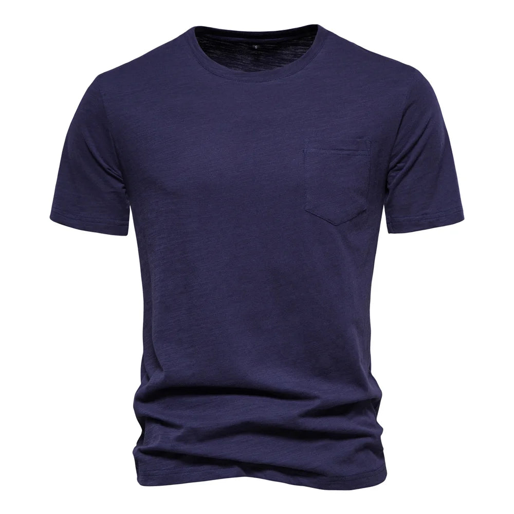 Navy blue cotton T-shirt classic front – The Crew