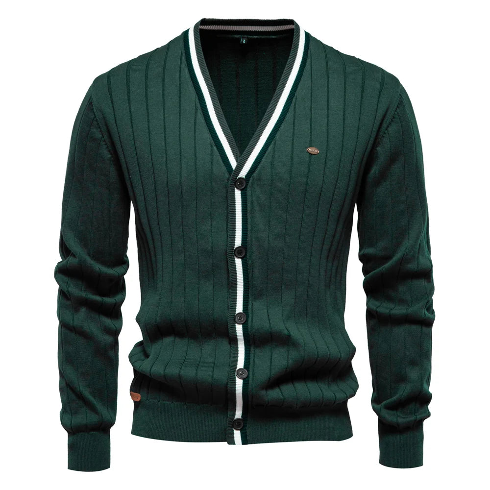 Men’s Green V Neck Cotton Cardigan – The Crew