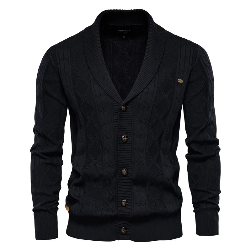 Men’s Black Diamond Knit Cotton Cardigan – The Crew