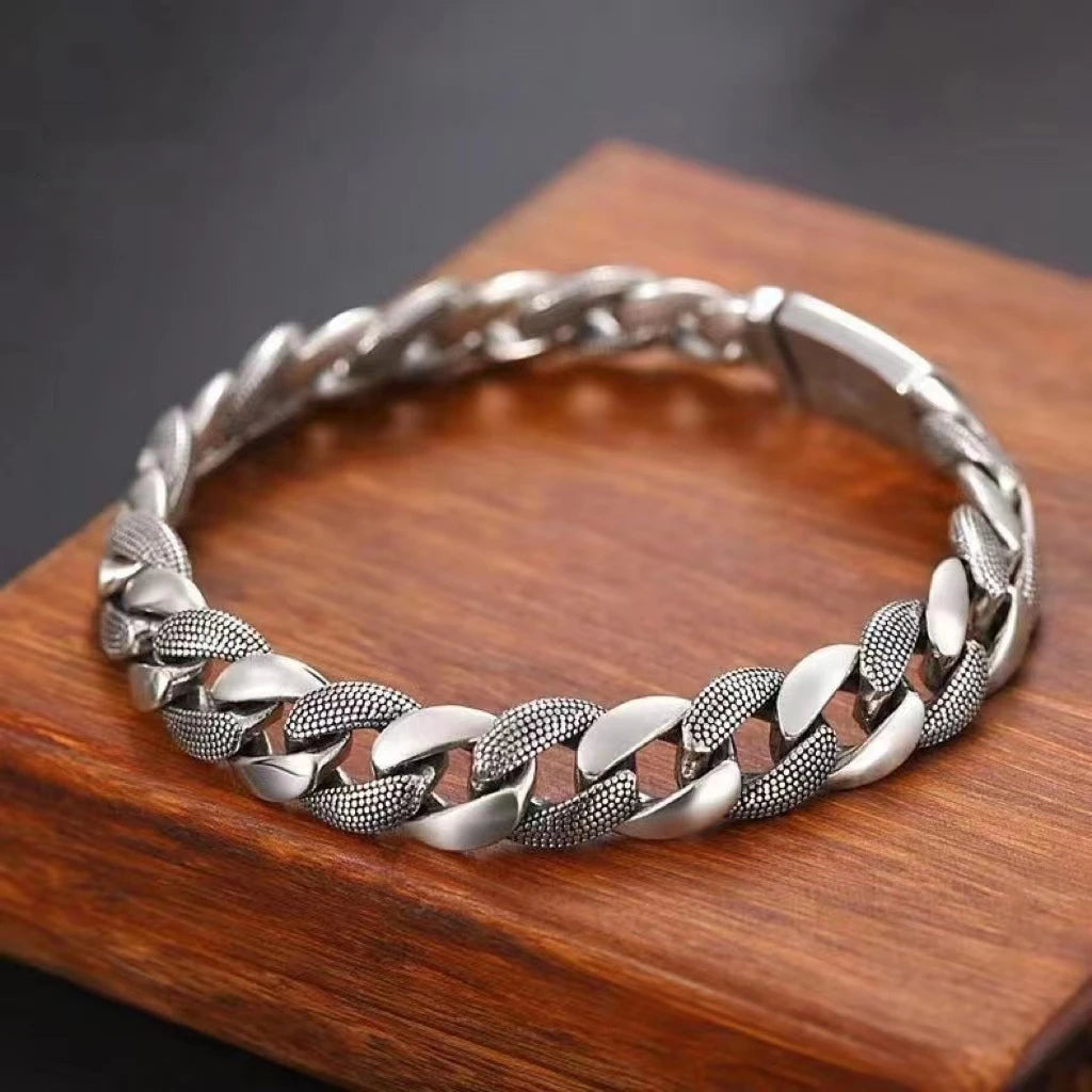 Unisex Retro Vanguard S925 Silver Wide Bracelet