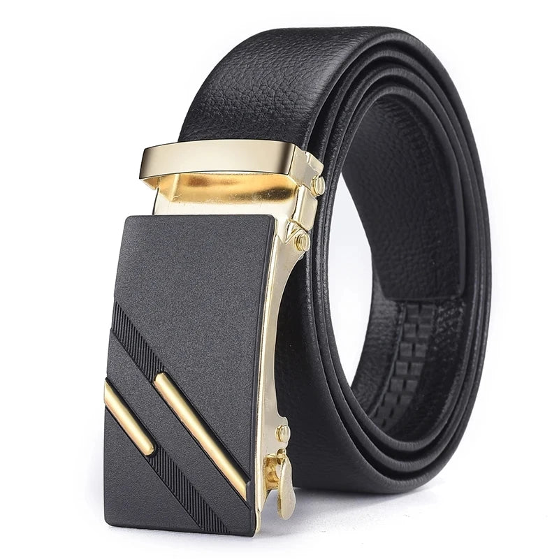 Men’s Luxury PU Leather Belt Black Gold Buckle – The Crew