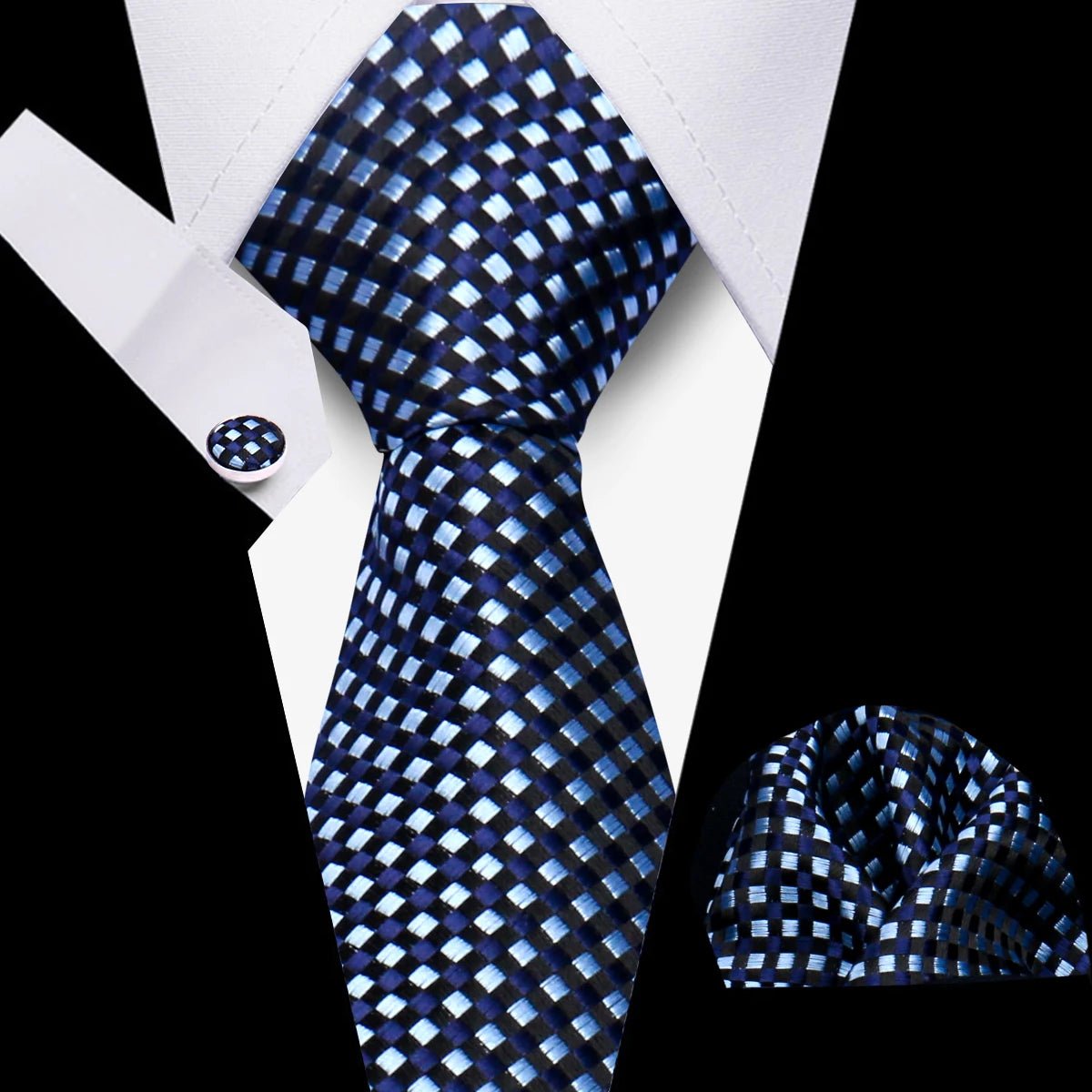 Men’s 3 - Piece Plaid Tie Set with Cufflinks & Hanky - The Crew