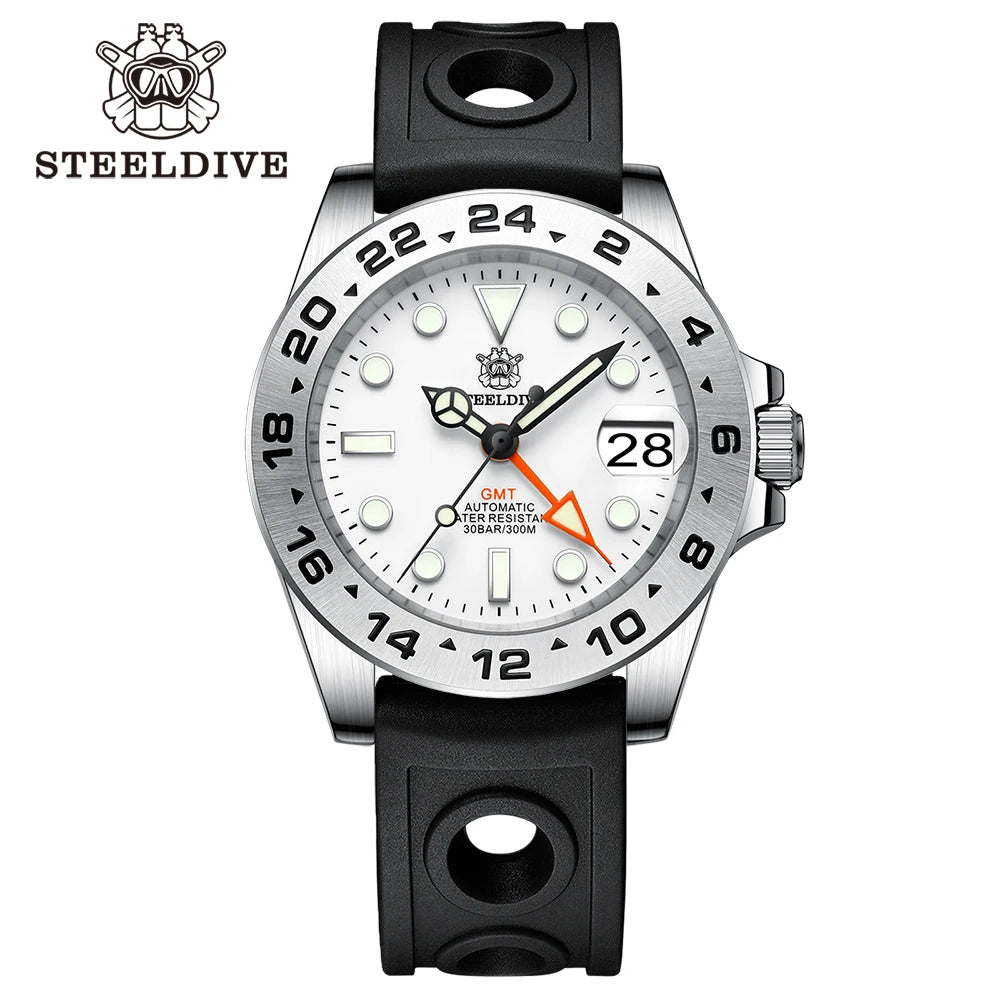 STEELDIVE SD1992 black bezel rubber strap front – The Crew