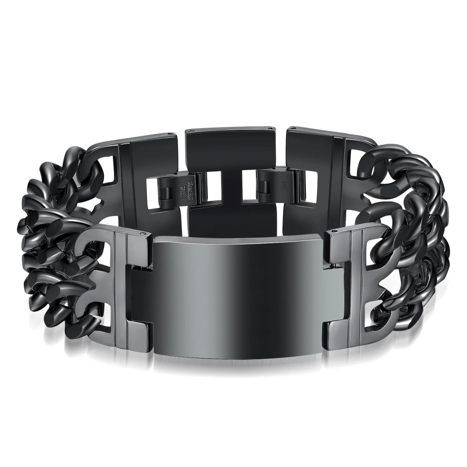 Wide Cuban stainless steel bracelet black – The Crew
