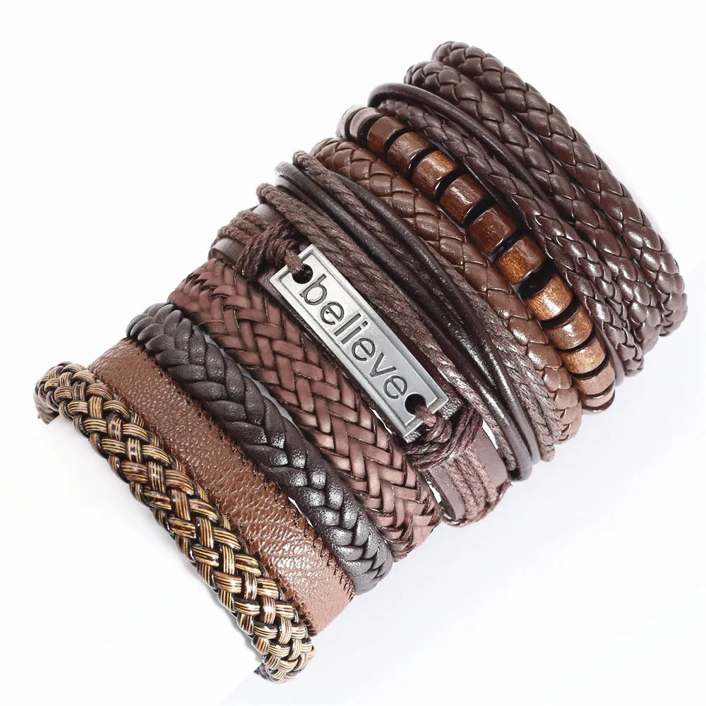 Set of 10 Leather Bracelets – Stylish & Versatile – The Crew