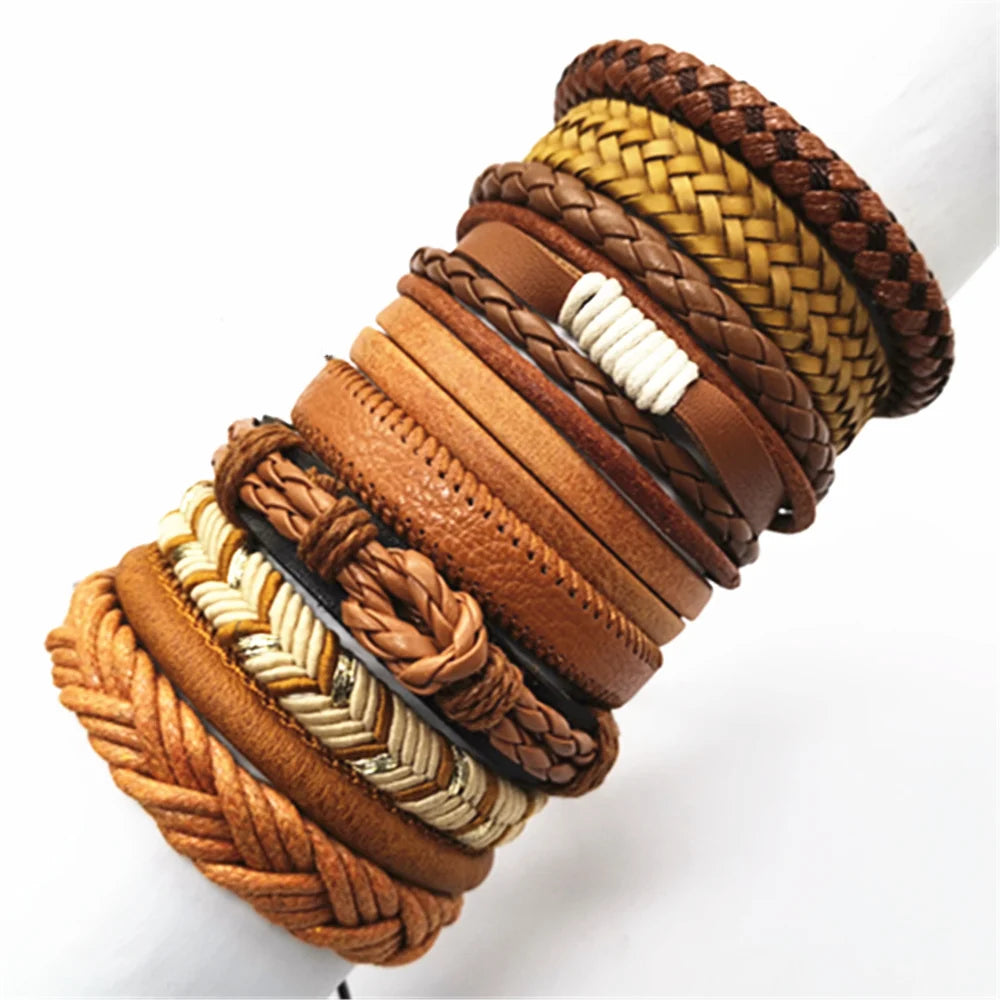 Set of 10 Leather Bracelets – Stylish & Versatile – The Crew