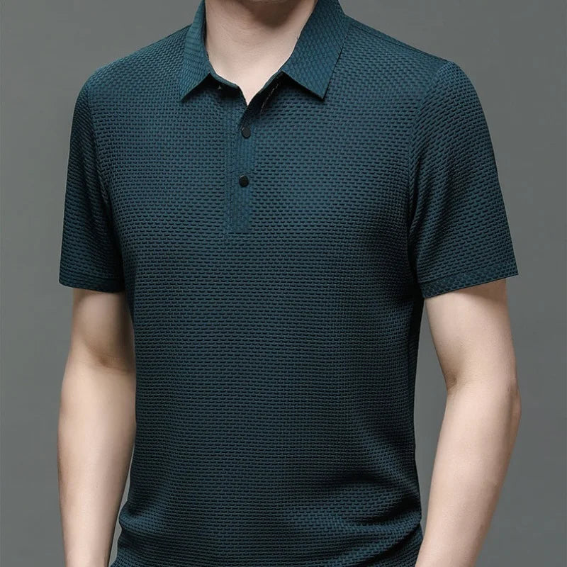 Men wearing green polo shirt back view – The Crew