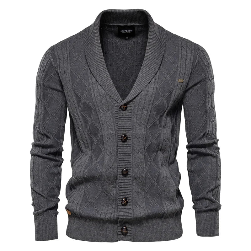 Men’s Gray Diamond Knit Cotton Cardigan – The Crew
