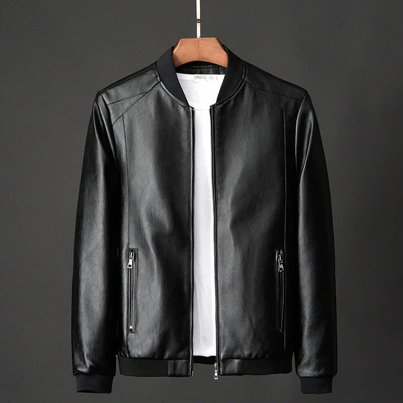 Black PU leather jacket Full View – The Crew