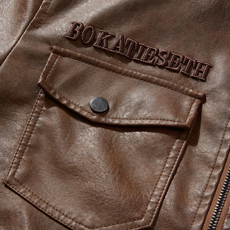 Embroidered Pocket patch detail biker jacket – The Crew