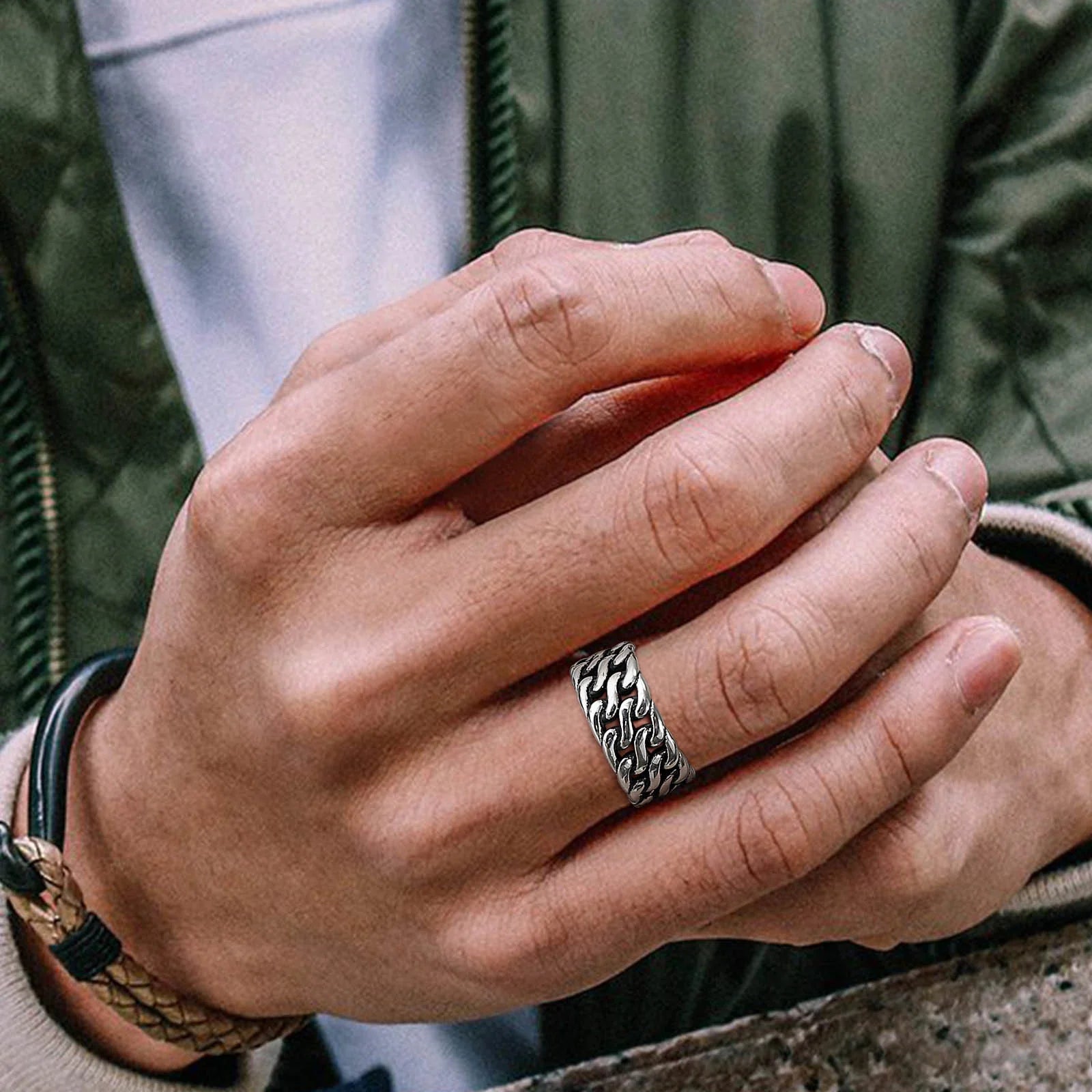 Men's Obsidian Cuban Double Link Ring