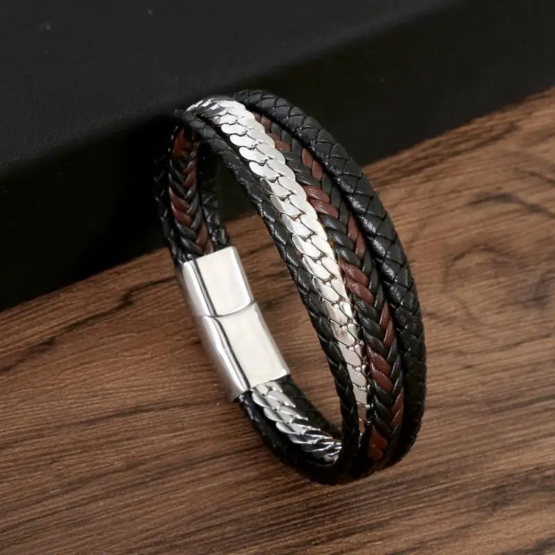 Leather & Stainless Steel Bracelet – Stylish & Durable – The Crew