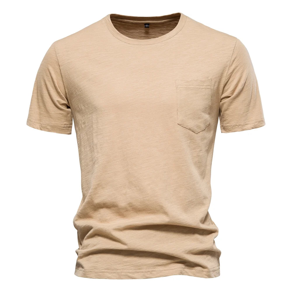 Beige soft cotton T-shirt front – The Crew