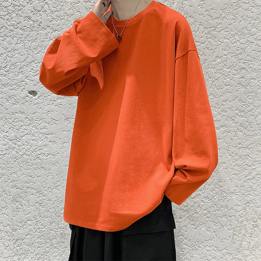 Orange oversized cotton long sleeve t-shirt urban look – The Crew