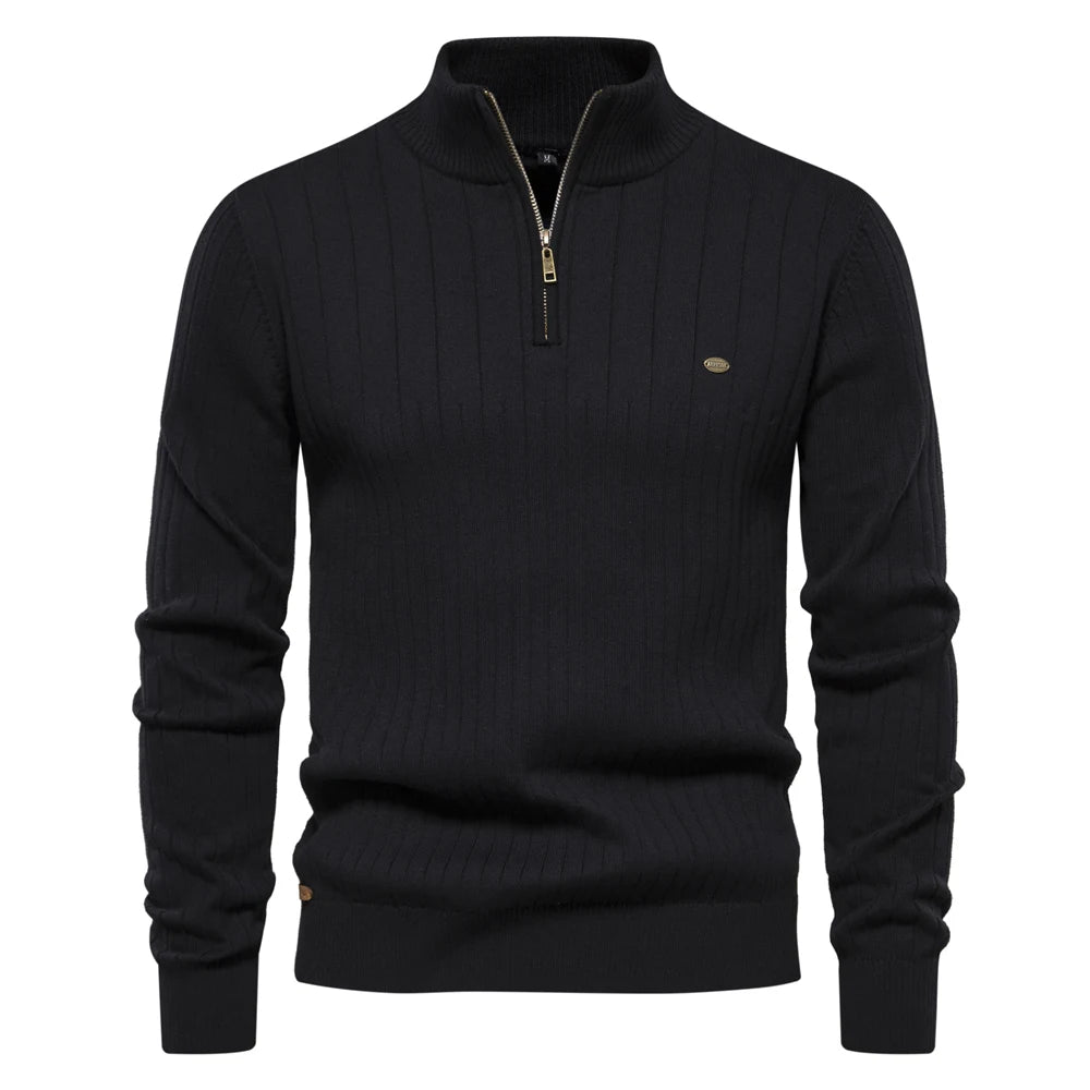 Black knit zip sweater Full view – The Crew