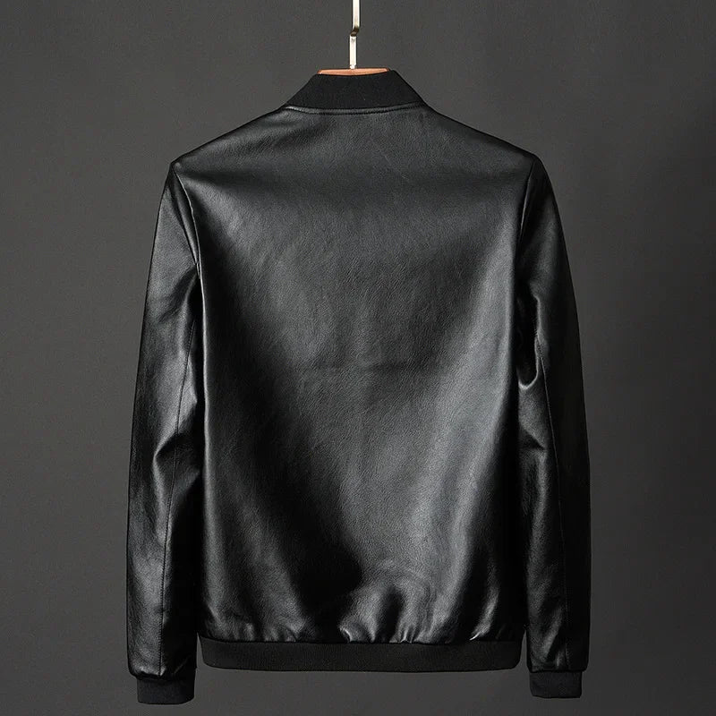 Black PU leather jacket rear – The Crew