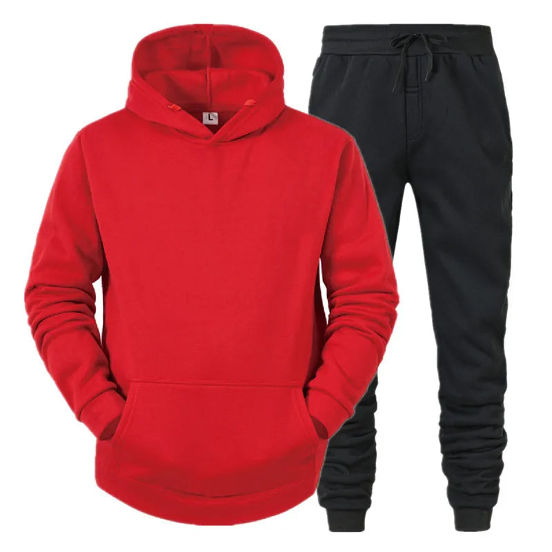 Red Men’s Sports Tracksuit Hoodie and Pants – The Crew