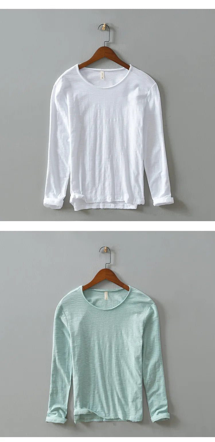 Men’s long sleeve cotton T-shirt front white – The Crew