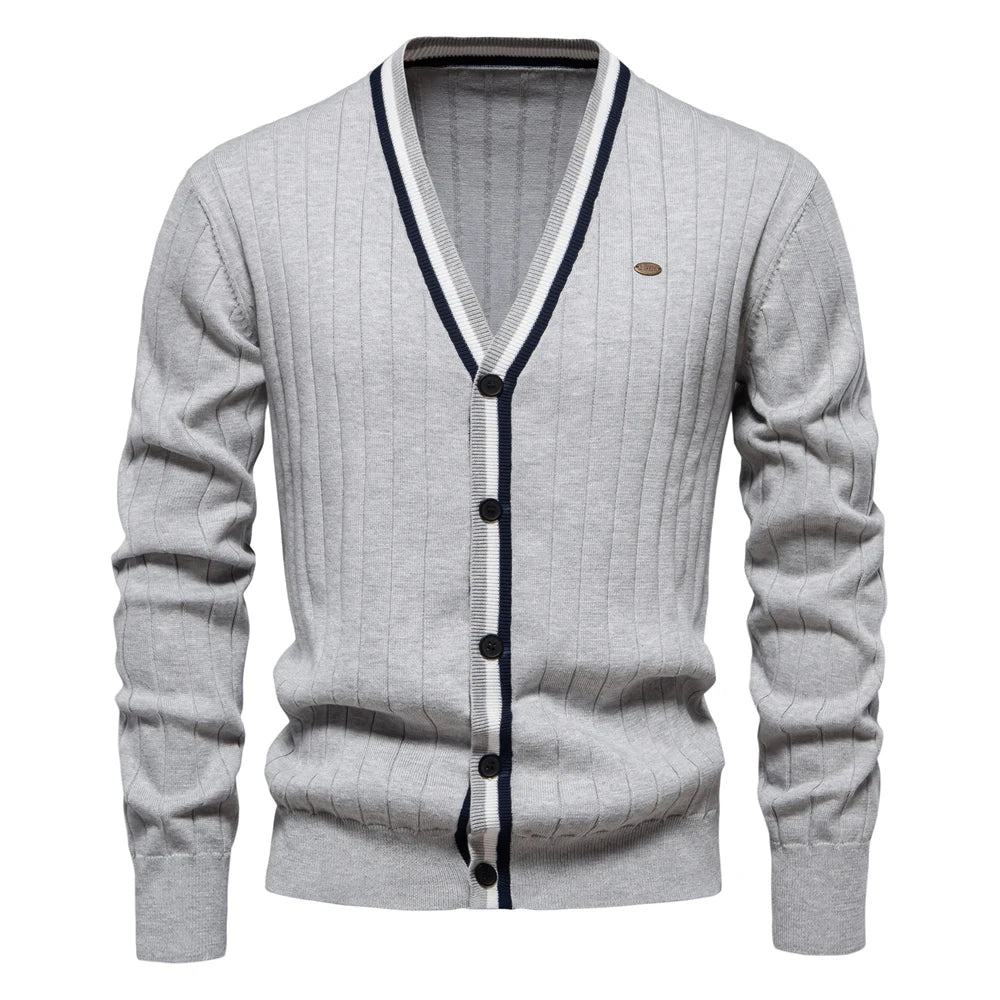 Men’s Gray V Neck Cotton Cardigan – The Crew