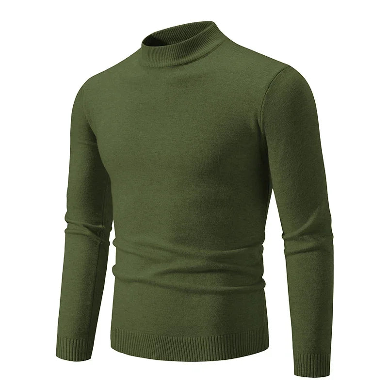 Olive Green Men’s Cozy Mock Neck Sweater – The Crew