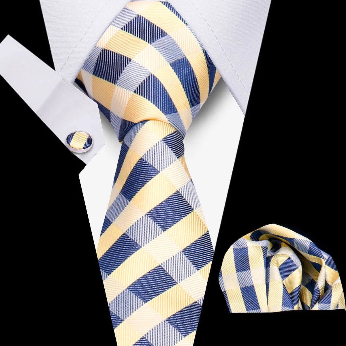 Men’s 3 - Piece Plaid Tie Set with Cufflinks & Hanky - The Crew