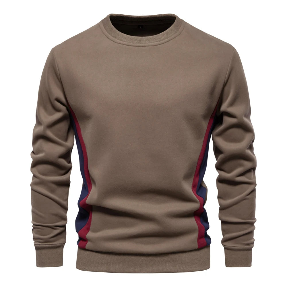 Brown casual patchwork sweatshirt men front – The Crew