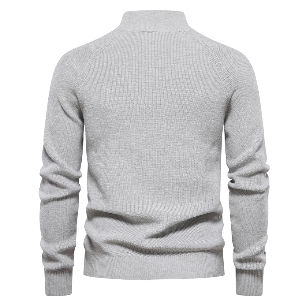 Men’s Light Gray Zip Up Cardigan Back View – The Crew