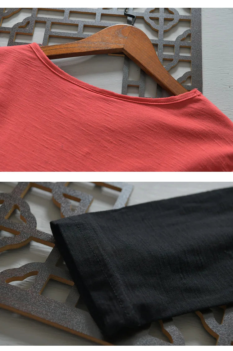 Coral red long sleeve cotton T-shirt folded – The Crew