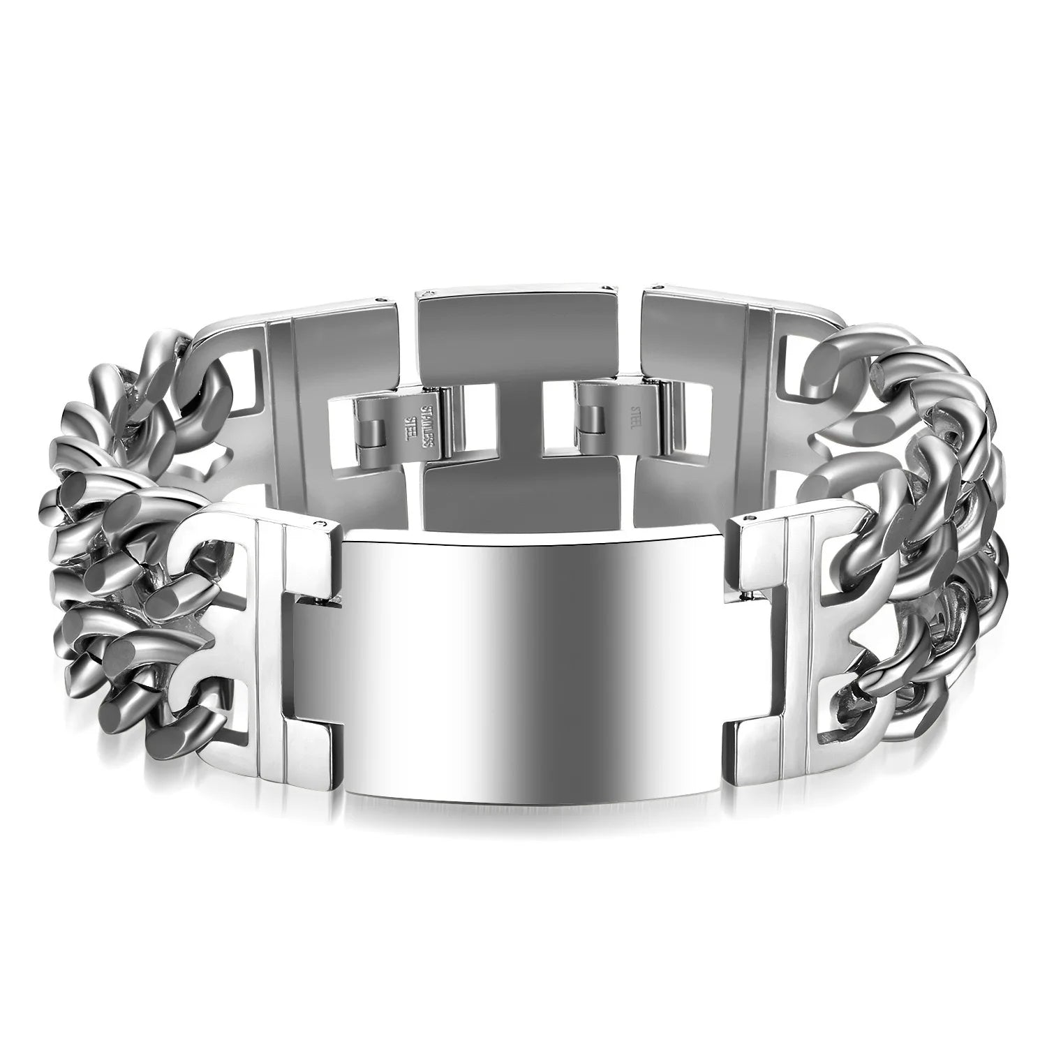Wide Cuban stainless steel bracelet 24mm silver – The Crew