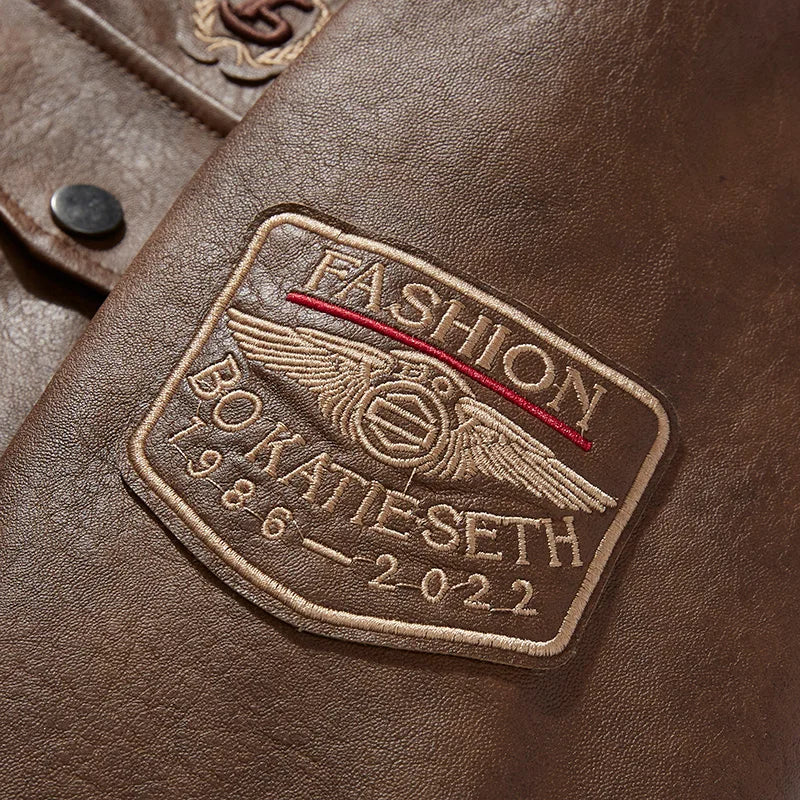 Vintage leather patch detail biker jacket – The Crew