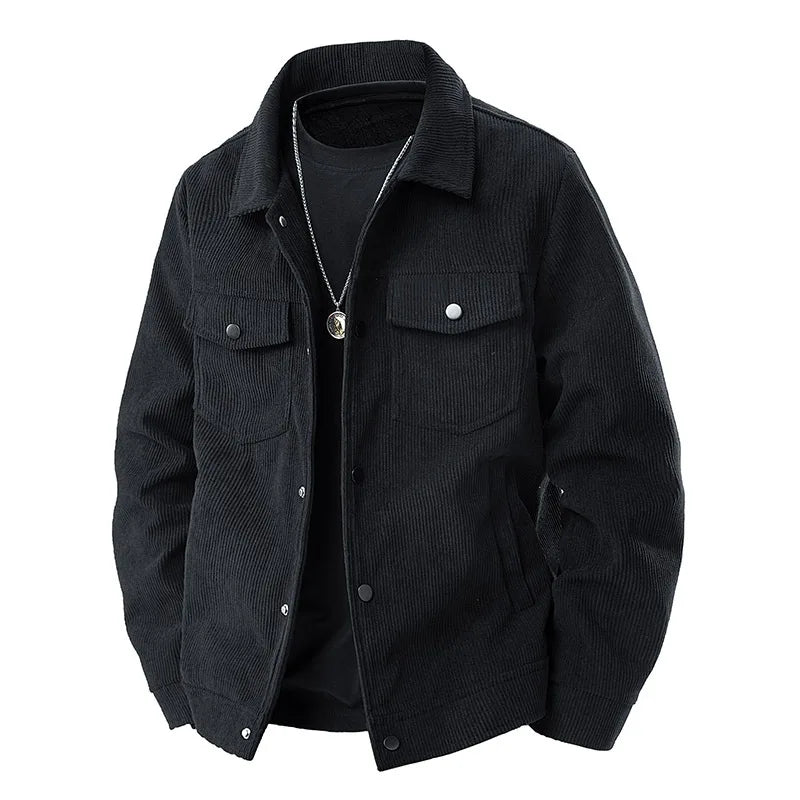 Men’s Black Corduroy Work Jacket Front View – The Crew
