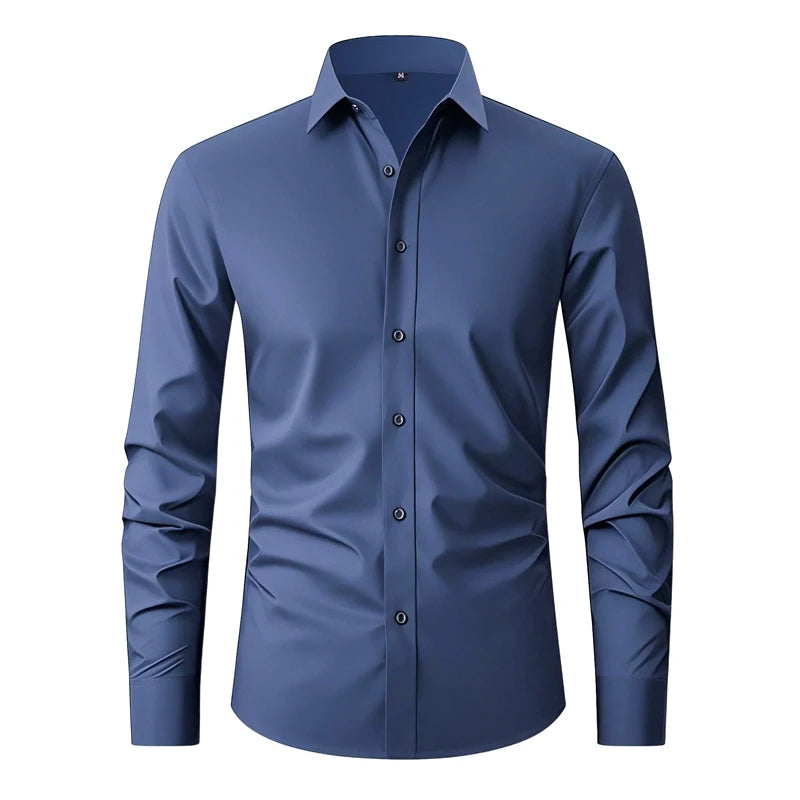 Navy blue slim fit men dress shirt office look – The Crew