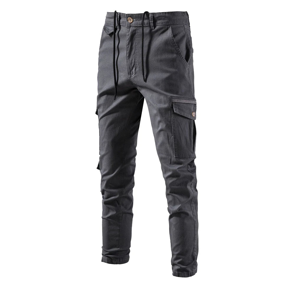 Men’s Gray Cotton Cargo Pants Front View – The Crew