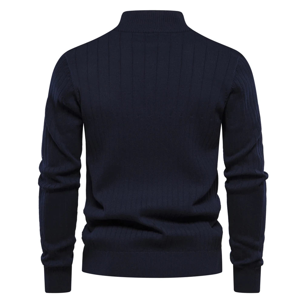 Navy blue high neck sweater back view – The Crew